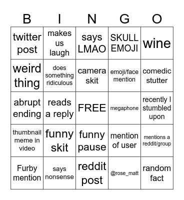 MATT ROSE Bingo Card