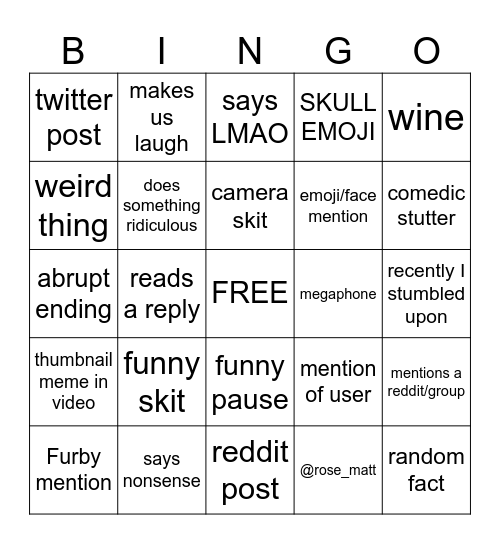 MATT ROSE Bingo Card