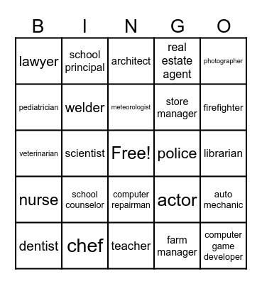 Career Bingo Card