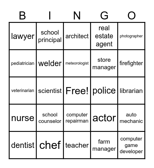 Career Bingo Card
