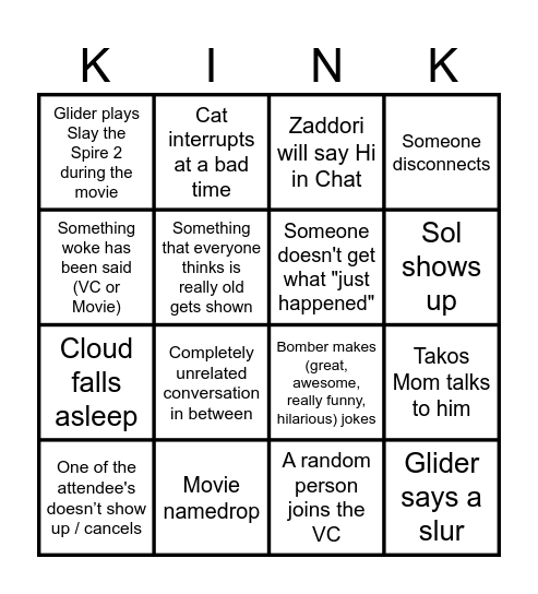 The Truman Show Bingo Card