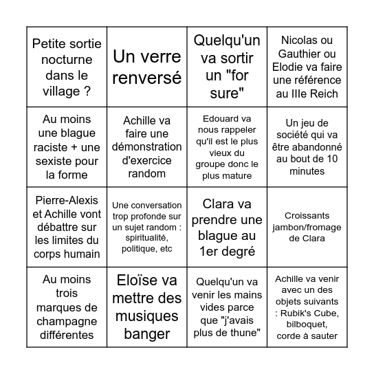 Soirée Clara Bingo Card
