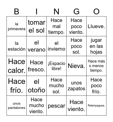 EL TIEMPO y LAS ESTACIONES Bingo Card