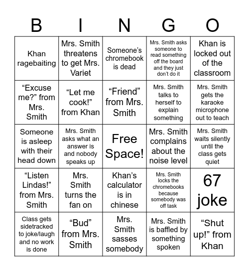 Mrs. Smith's 8th Hour Bingo! Bingo Card