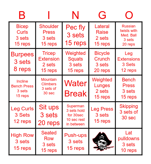 Thurber Weight Room Bingo Card