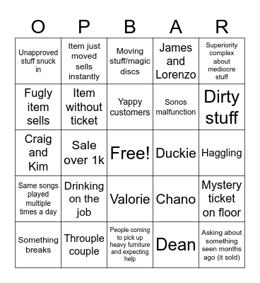 Optimist’s Bazaar Bingo Card