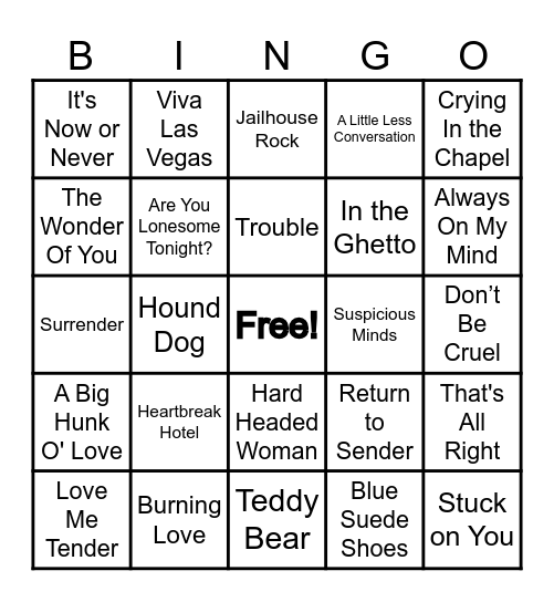 Elvis Presley Bingo Card