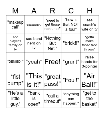 March Madness Bingo Card