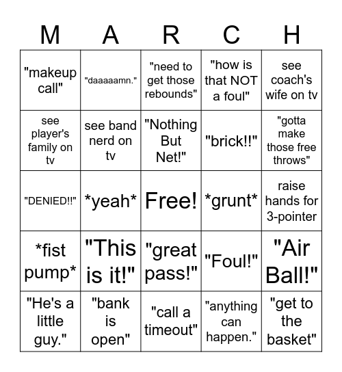March Madness Bingo Card