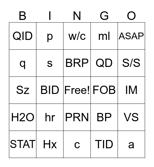 Medical Office Occupation 1-18-17 Bingo Card