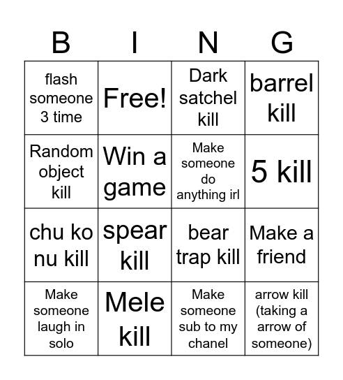 Hunt bingo Card