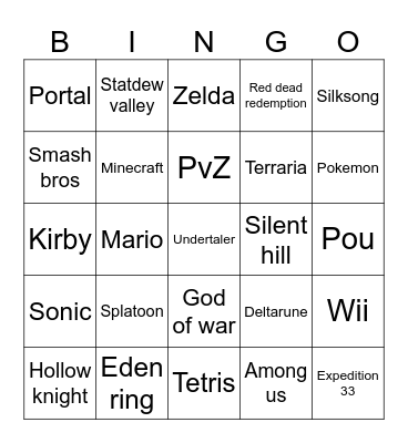 VG Concert Bingo Card