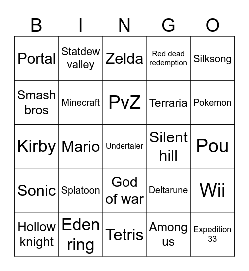 VG Concert Bingo Card