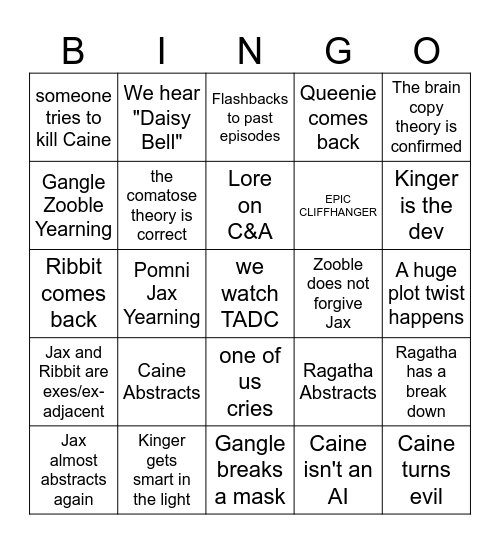 TADC Episode 8 Bingo Card