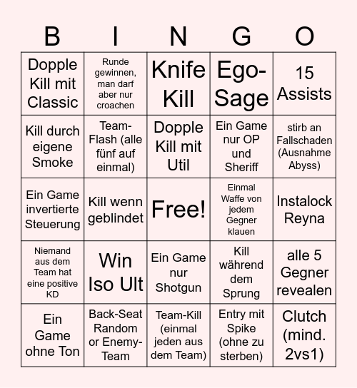 Valo Bingo Card