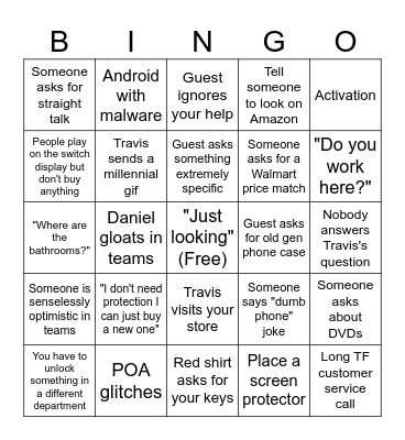 Tech Rep Bingo Card