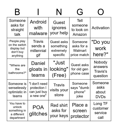 Tech Rep Bingo Card