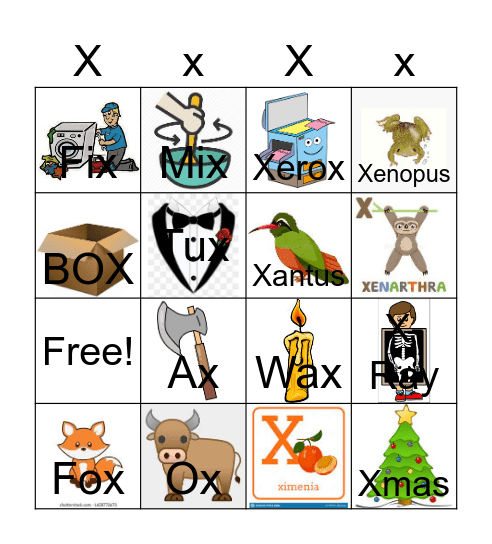 Letter Y Bingo Card
