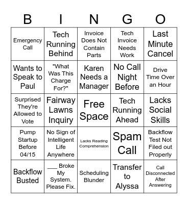 Bingo Was His Name-O Bingo Card