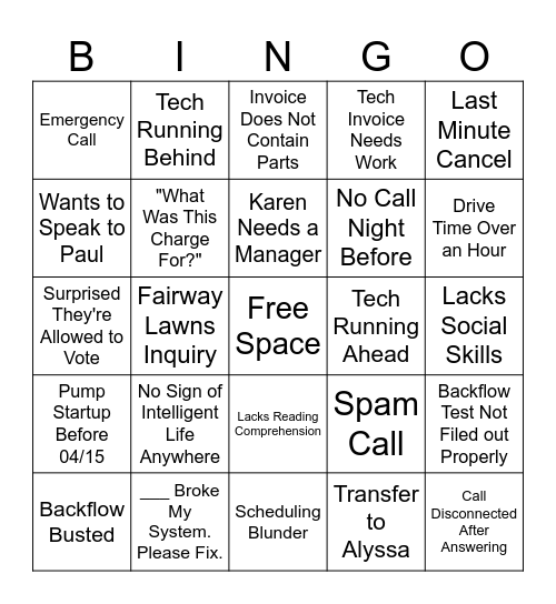 Bingo Was His Name-O Bingo Card