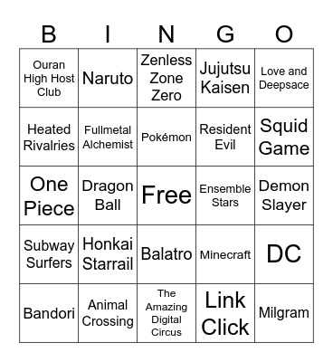 Artist Alley Bingo Card