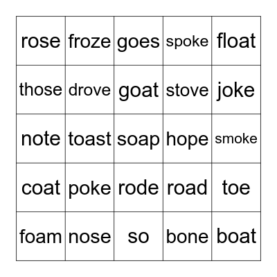 Long I Bingo Card