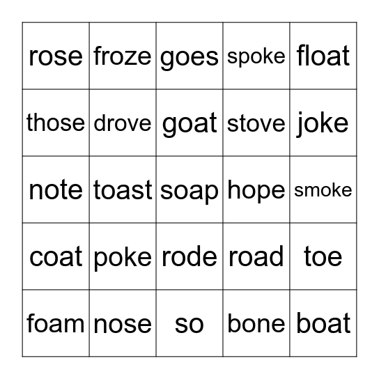Long I Bingo Card