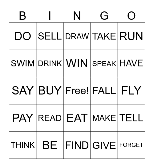 IRREGULAR VERBS Bingo Card