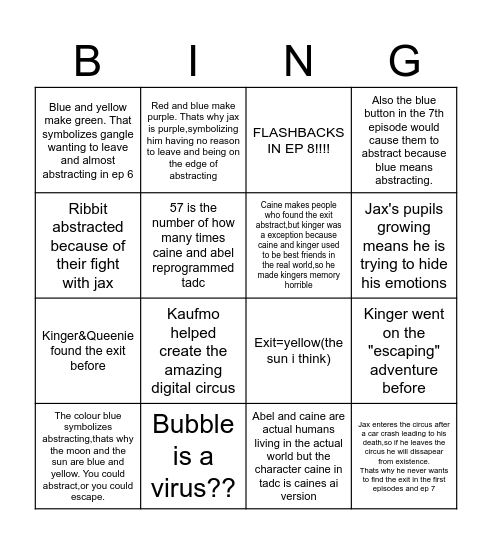 TADC THEORIES Bingo Card