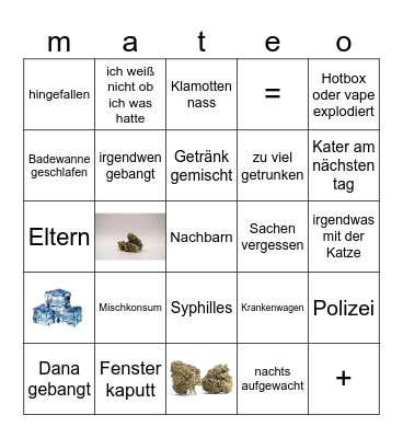 Home party Bingo Card