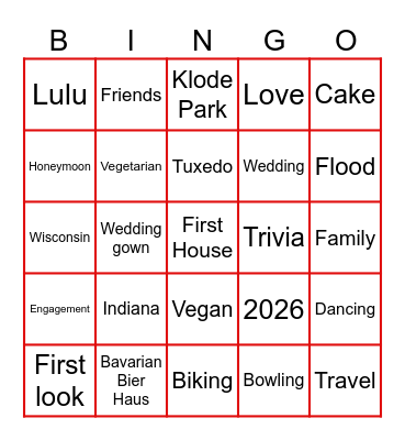 Christine & Beau 2026 Bingo Card