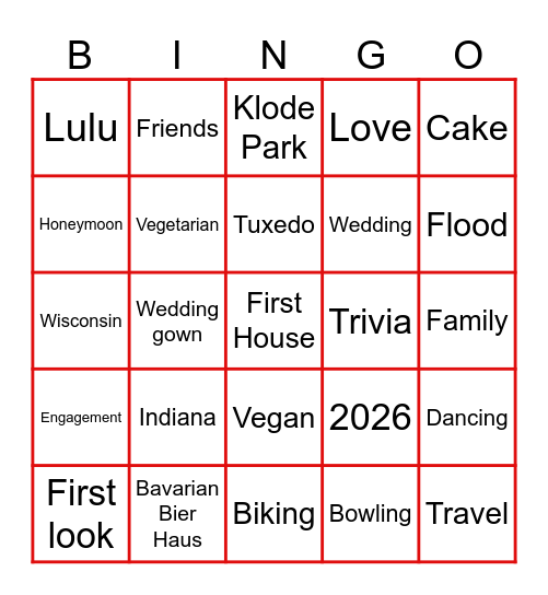 Christine & Beau 2026 Bingo Card