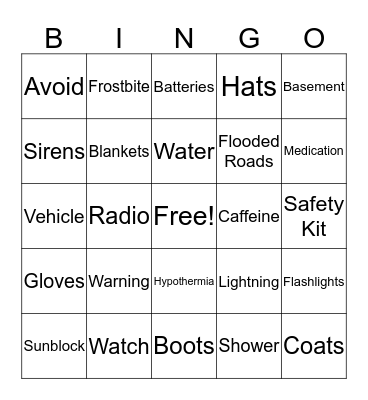 Sun and Weather Safety Bingo Card