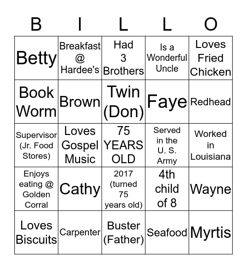 HAPPY 75th BIRTY Bingo Card