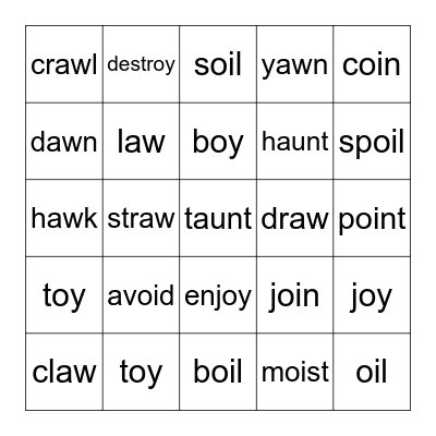 aw, au, oy, & oi Bingo Card