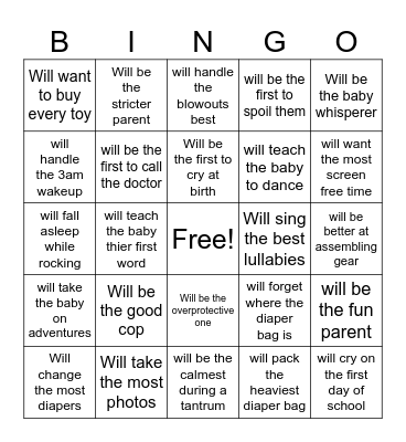 Mon or Dad Bingo Card