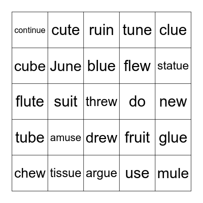 Long U ("yoo" or "oo") Bingo Card