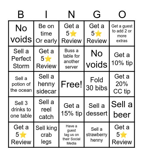 Servers Bingo Card