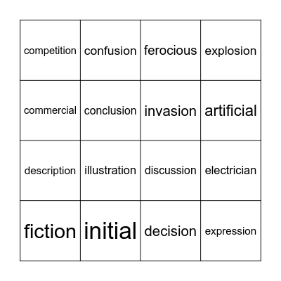 Complex Word Endings #1 Bingo Card