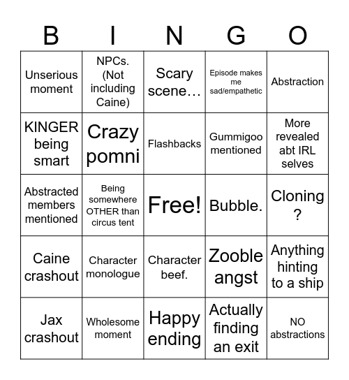 TADC EP 8 BINGO! Bingo Card