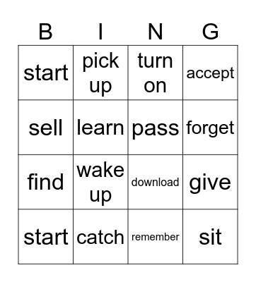 Opposite verbs Bingo Card