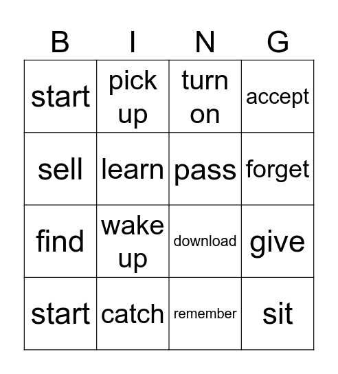 Opposite verbs Bingo Card