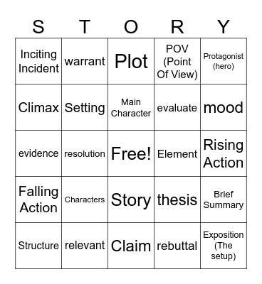Argument and Story Structure Bingo Card