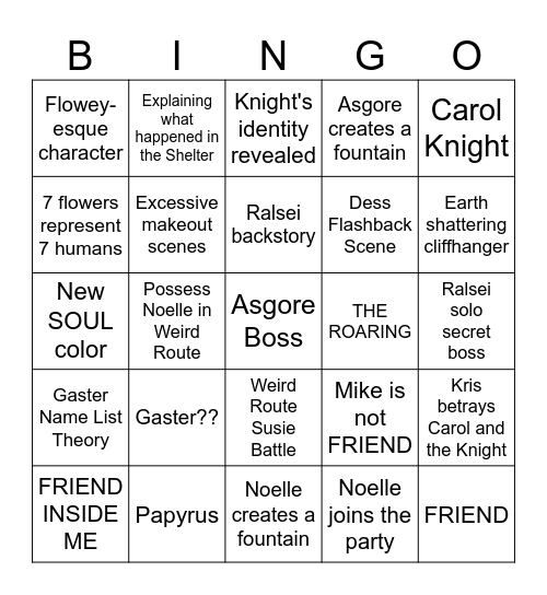 DELTARUNE Chapter 5 Bingo Card