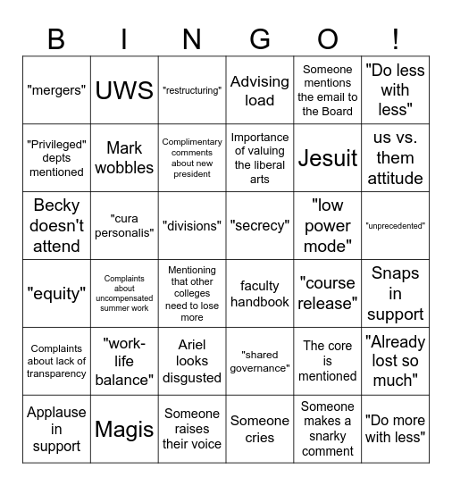Plenary Bingo Card