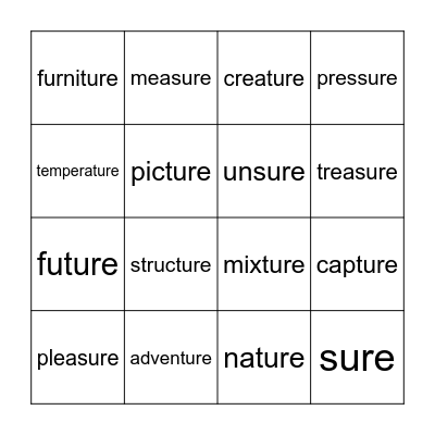 -ture & -sure Bingo Card