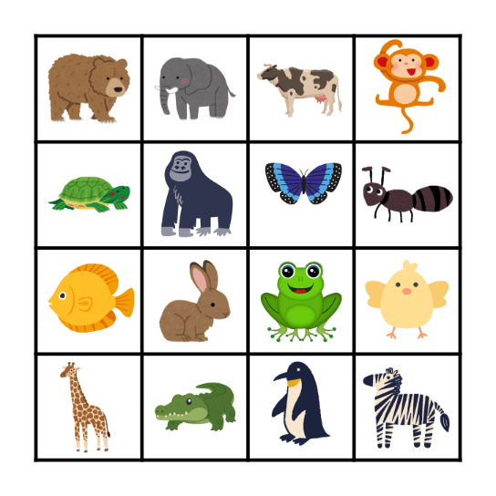 Animal Bingo! Bingo Card