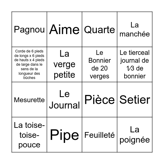 Poids et Mesures Liégeois Bingo Card