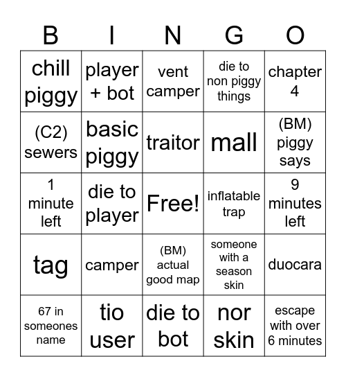 Piggy Bingo Card