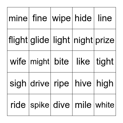 Long I Bingo Card